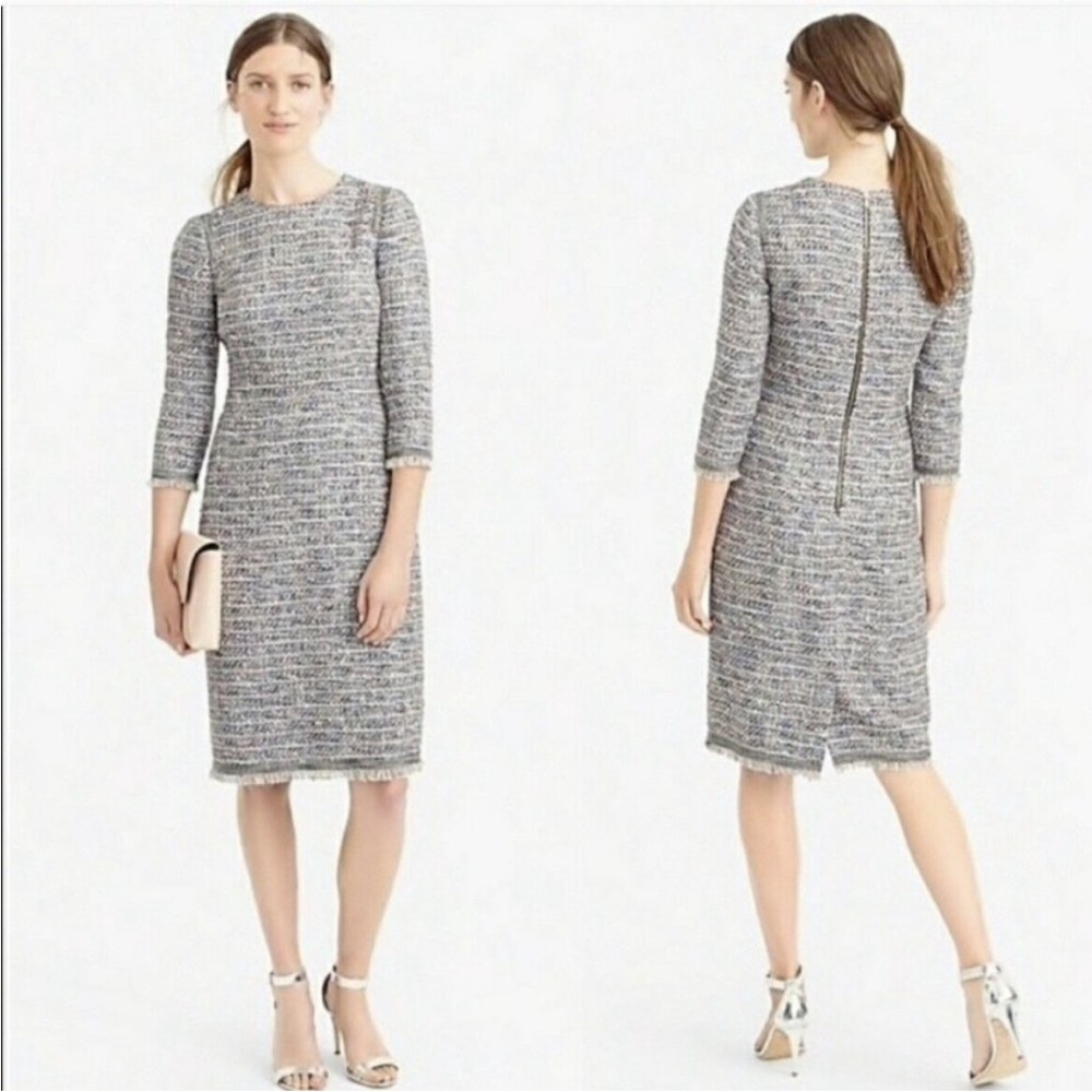 J.Crew Tweed Fringe Dress 3/4 Sleeve Multicolor Women’s Sz 10 NWOT